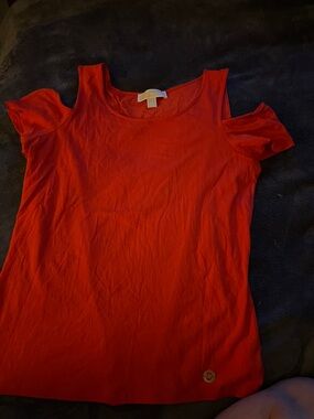 Michael Kors Bright Red Cold-Shoulder Scoop Neck Tee